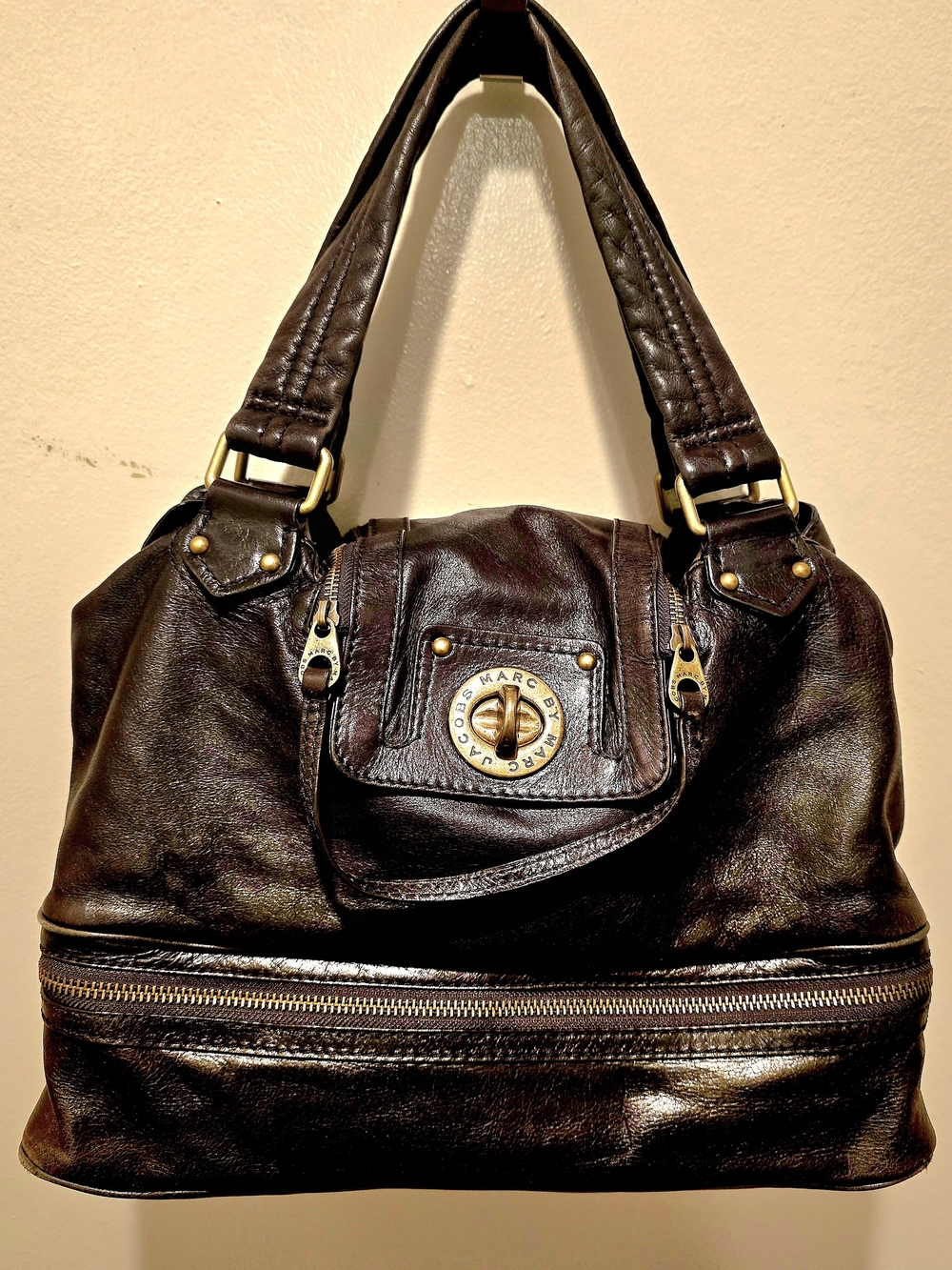 Marc by Marc Jacobs Chocolate Brown Leather Shoulder Tote with Gold Hardware